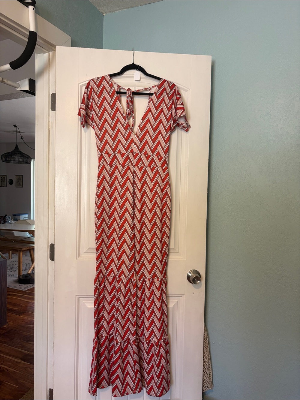 Red Chevron Maxi jumpsuit with Tie Back